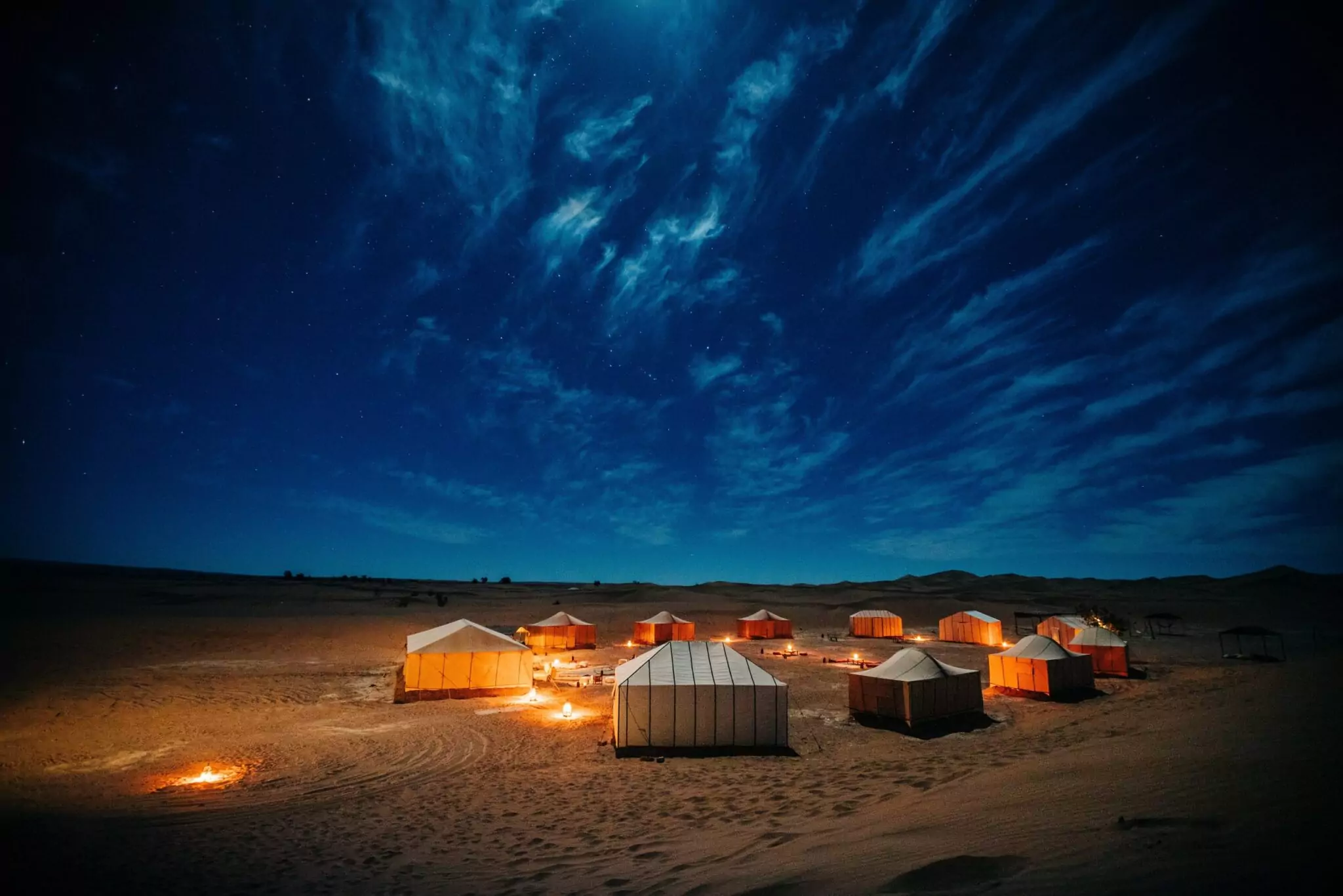 Luxury desert camp under the stars in the Sahara, Morocco